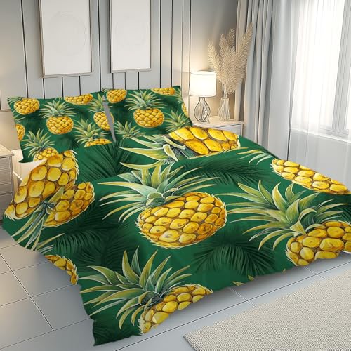 Parure de lit 240x260 ananas jaune microfibre réversible 3 pcs - 4