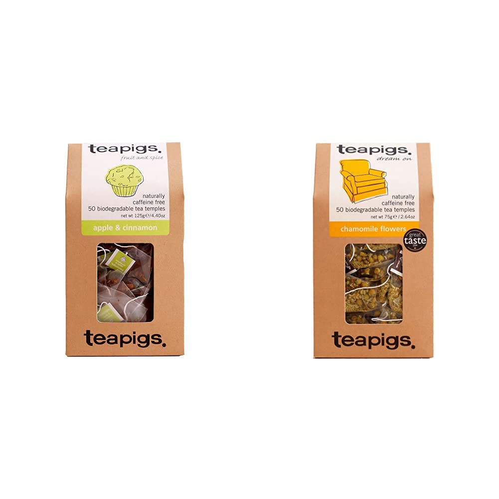 teapigsApple and Cinnamon Tea Bags Made With Whole Fruit Pieces (1 Pack of 50 Tea Bags) & Chamomile Tea Made With Whole Flowers (1 Pack of 50 Tea Bags)