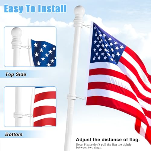 BONWIN 1\" White Flag Pole Rings, 2 Pcs Anti Wrap Aluminum Alloy Flag Pole Clips Swivels, 360° Rotating Flagpole Flag Mounting Rings, Spinning Flag Pole Kit for 0.75-1.02\" Diameter (Φ1, White)