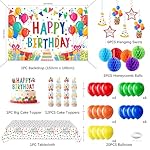 Happy Birthday Decorations For Women Men,Birthday Backdrop,Banner Balloons,Table Cloth,Paper pom poms Party Supplies for Girls Boys (Colorful) - Image 2