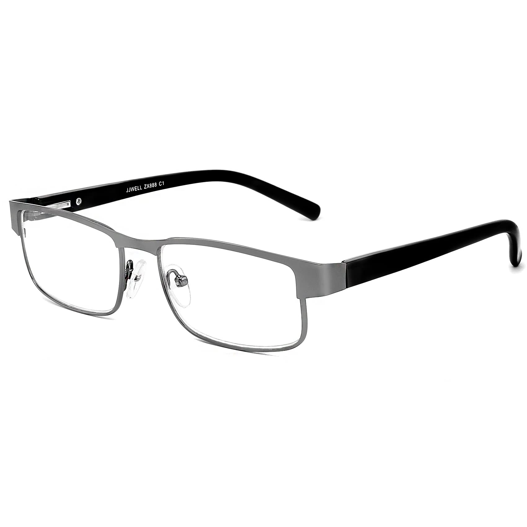Photo 1 of JJWELL Reading Glasses for Men Blue Light Blocking, Comfort Spring Hinge Metal Computer Mens Readers Glass, Anti Blue Ray Reduce Eyestrain/Dryness/UV with Case (Magnification Strength +3.25)