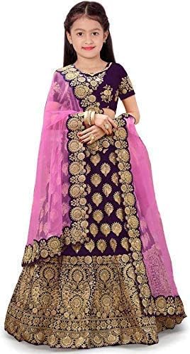 Radhe fab KD Design Girl's Tafetta Sattin Semi-Stitched girl's Lehenga Choli for 2-16 Year Girls, Purple, 5-6 Years