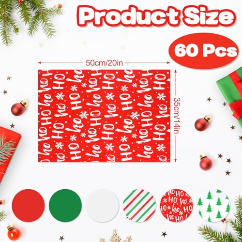 Image of NEBURORA 60 Sheets Christmas Tissue Paper 20 x 14 Inch Xmas Wrapping Tissue Paper for Merry Christmas Holiday Party Decorations Gift Bags DIY Crafts
