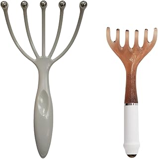 Scalp Massager & Gua Sha Tool Set - Manual Head Massager, Massage Comb for Relaxation & Stress Relief (Grey & Brown)