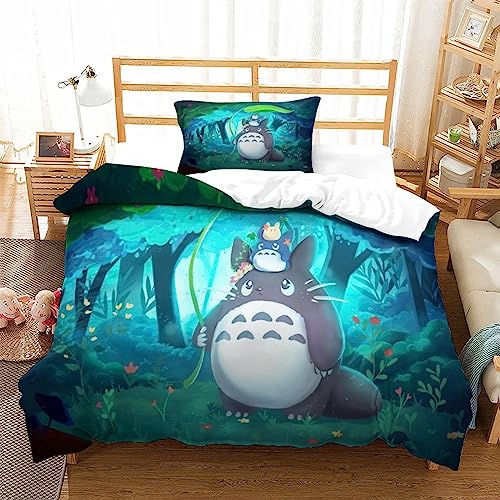 YINGD My Neighbor Totoro Parure de lit avec housse de couette et taies d'oreiller Motif dessin animé 3D 200 x 200 cm