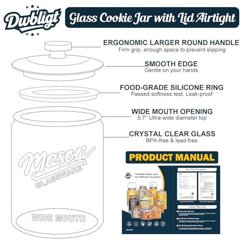 Image of 1 Gallon Glass Cookie Jar with Lid, 5.7'' Wide Mouth Mason Jars | 2 Pack Glass Canisters for Pantry Organizers & Storage, Candy Jar for Flour Sugar, Sourdough Starter, Dog Treat, Laundry Room