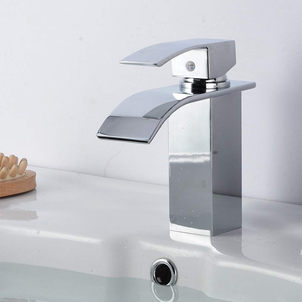 Rubinetto a cascata per lavabo, miscelatore per lavabo da bagno moderno nero a leva singola per lavabo da appoggio, rubinetto per lavabo quadrato in acciaio inox a foro singolo, adatto per WC e bagn