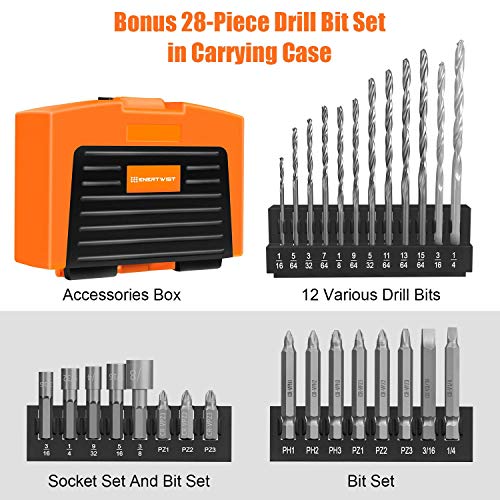 Enertwist 20V Max Cordless Drill, 3/8 Inch Power Drill Set With Lithium Ion Battery And Charger, Variable Speed, 19 Positions And 28-Pieces Drill/Driver Accessories Kit, Et-Cd-20 #TOP3