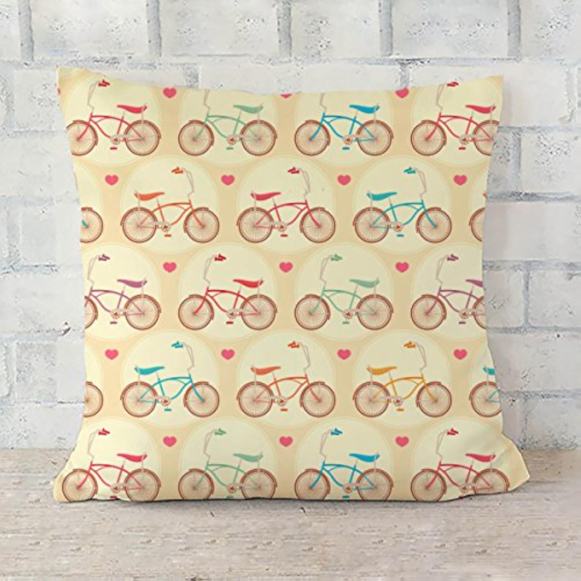 Bicycles & Pink Hearts Decorative Cushion Cover