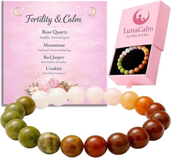 RealThing LunaCalm Fertility Bracelet | Natural Crystal Jewelry for Pregnancy Support & Wellness | Handmade Nurturing Gift for First-Time Moms | The Gentle Companion (8mm)