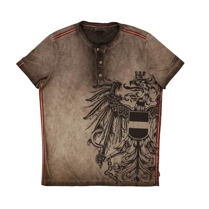 Hoamatkult T-Shirt Österreich Adler Trachten – Vintage Look, 100% Baumwolle, Henley-Knopfleiste, kultiges Adlermotiv & perfekte Passform zur Lederhose oder Jeans