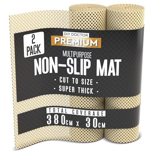 DIY Doctor Anti Slip Gripper Rolls 2 Pack – 190 x 30cm Non Slip Rug Underlay for Laminate Flooring – Carpet and Rug Grippers – Rubber Mat Shelf and Drawer Liner - Mustard