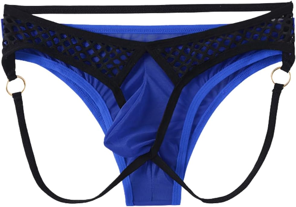 ChiaoLezhee Mens Sexy Fishnet Mesh Combo Briefs Underwear, Color Block Cheeky Low Rise, Sheer Pouch Elastic Bikini Lingerie