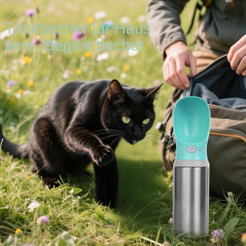Hundetrinkflasche | 400ml Edelstahl Trinkflasche Für Hunde,Auslaufsicherer Edelstahl Spender für Unterwegs Auto Camping