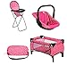Fash N Kolor3 Piece Set Baby Doll Accessories, Includes 1 Pack N Play. 2.Doll High Chair. 3.Infant Seat, Fits Up to 18'' Doll (3pc Set)