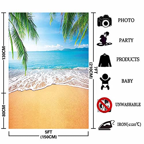 Allenjoy 5X7Ft Tropical Beach Background Palm Leaves Ocean Island Seaside Scene Summer Wedding Photography Backdrop Baby Birthday Bridal Shower Party Decoration Banner Photo Booth Props #TOP1