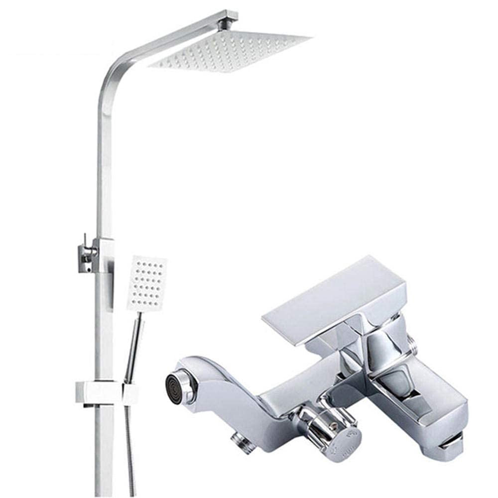 QUSYZD Shower Kits with Overhead Shower Chrome-Plated, 8 in Square Rain Shower Head Multifunctional Hot and Cold Shower System,