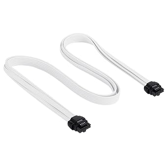 Sleeved Cables PSU Extension Cable Kit,UL1015 18AWG White Braided Sleeved 24-Pin 6+2Pin 4+4-Pin with Combs for ATX EPS PCI-E Power Supply 30CM 70cm, White