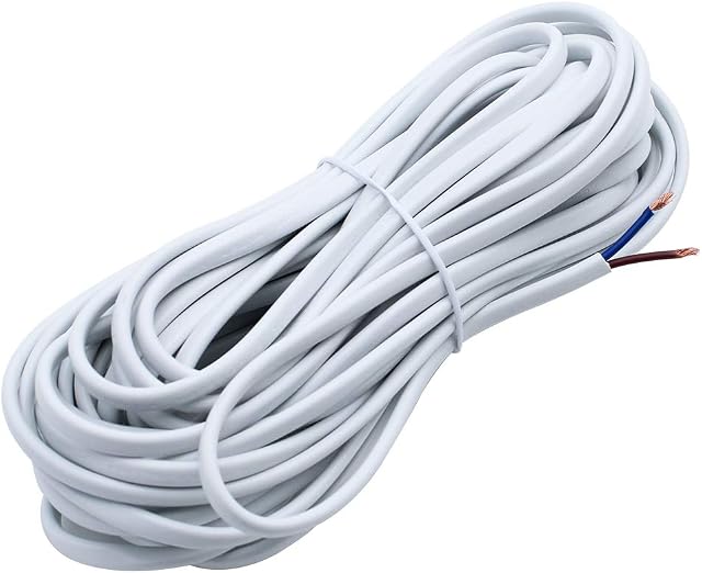 KingYH 10 Meter White Electrical Wire 2 Core Flat 0.75 mm² PVC Mains Power Cable Twin Flexible Copper Cable for Extension Power Wire Home Small Electrical Wiring