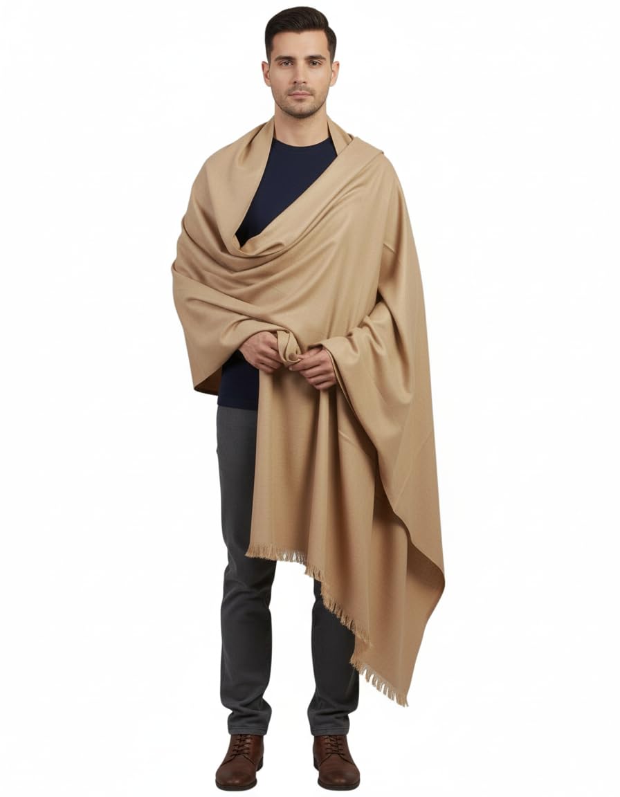 KAVIM Beige Wool Solid Men's Shawl KA-SWL-56-picture-27
