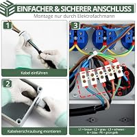 EYPINS Baustromverteiler 16A 4x 230V Schuko-, 2x CEE-Steckdose 16A – Ansicht 5