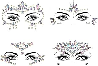4 Pack Mermaid Face Gems Glitter, Face Gems Glow in the Dark Halloween Face Stickers Set, Crystals Face Stickers for Eyes Face Body Temporary Tattoos