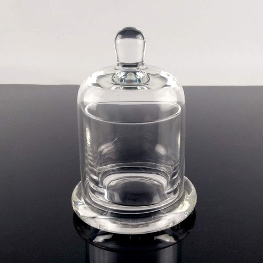 2 Sets Glass Candle Holder with Dome Cloche Clear Glass Jar Tabletop Display Case Mini Cake Stand Vintage Tealight Holder Glass Cloche for Home Wedding Table Decoration Centerpiece 12.8cm