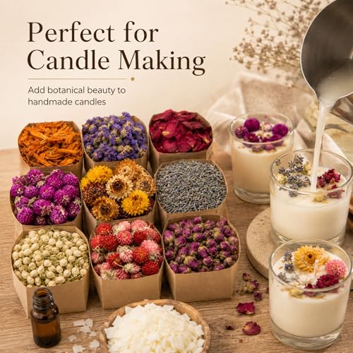 Image of Sukh Dried Herbs Kit - Dried Botanicals Bulk,9 Bags Natural Dry Flowers and Herbs for Soap,Candle,Perfume,Bath Bombs,Resin Jewelry Making Supplies,Fragrance Sachet DIY and Witchcraft