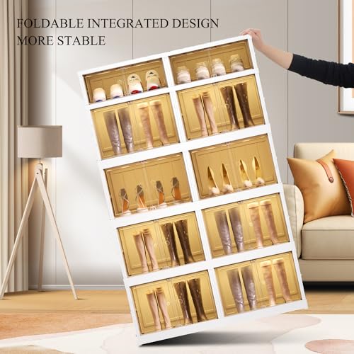 Image of CIMLORD 5-Tier Foldable Shoe Rack Organizer for Boots, 20 Pairs, White | Collapsible Large Plastic Shoe Cabinet Storage, Fits Tall Boots, Stackable with Lids, Easy Assembly, for Closet & Entryway