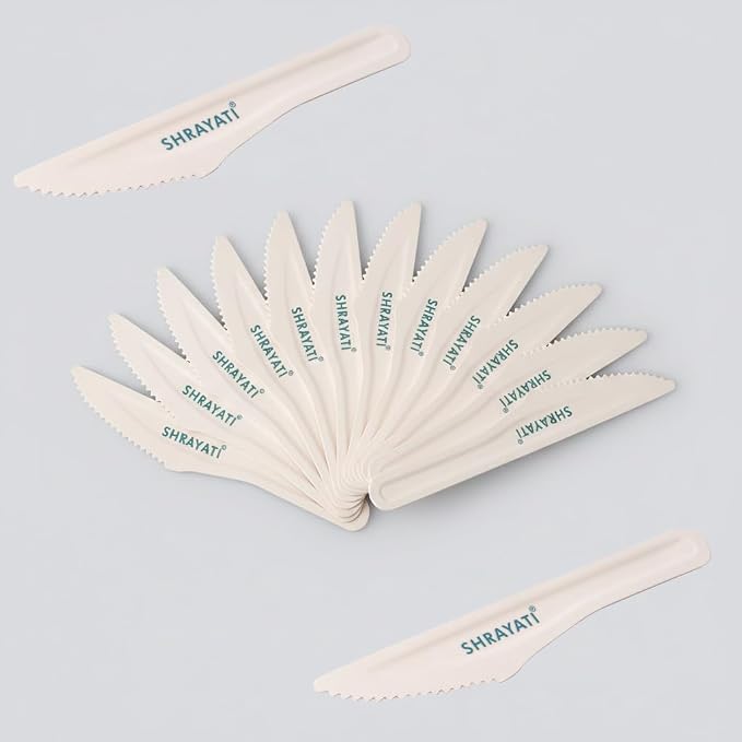 Shrayati Paper Knife Set of 100 Pcs | Eco-Friendly Disposable Cutlery | Biodegradable Sturdy Paper Pulp Knives Food-Grade & Plastic-Free | Ideal for Picnics, Parties, Catering and daily use