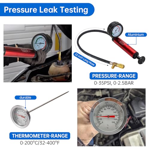 GOTLUCK 19TLG Kühlsystem Tester Abdrücken Prüfgerät Kühler Druckprüfung Kfz Kühlmittel Pumpe Wassertank Lecksucher Werkzeug