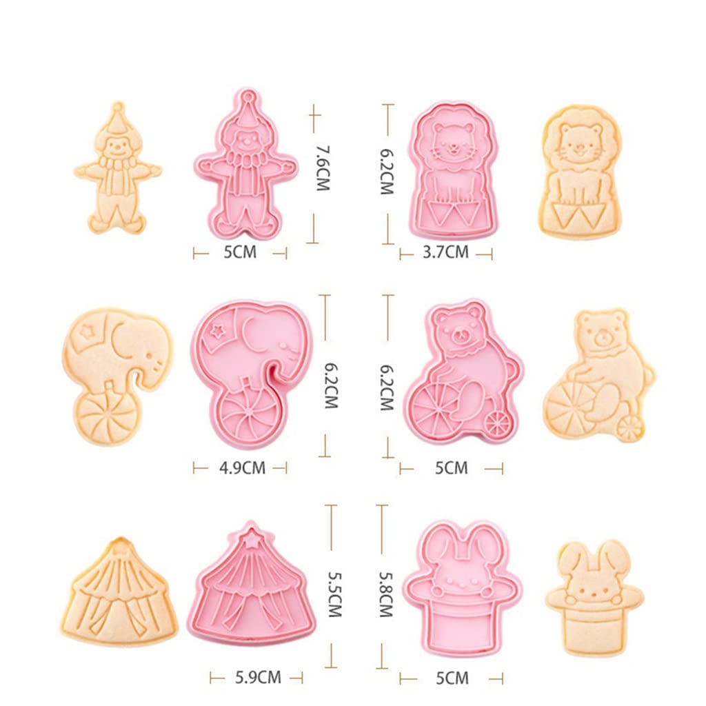 JFDBGU 6pcs / Set Cookie del Circo freses 3D Cartone Animato Bollo Bollo Stampo Fai da Te Strumenti di Cucchiaio di Zucchero Fondente