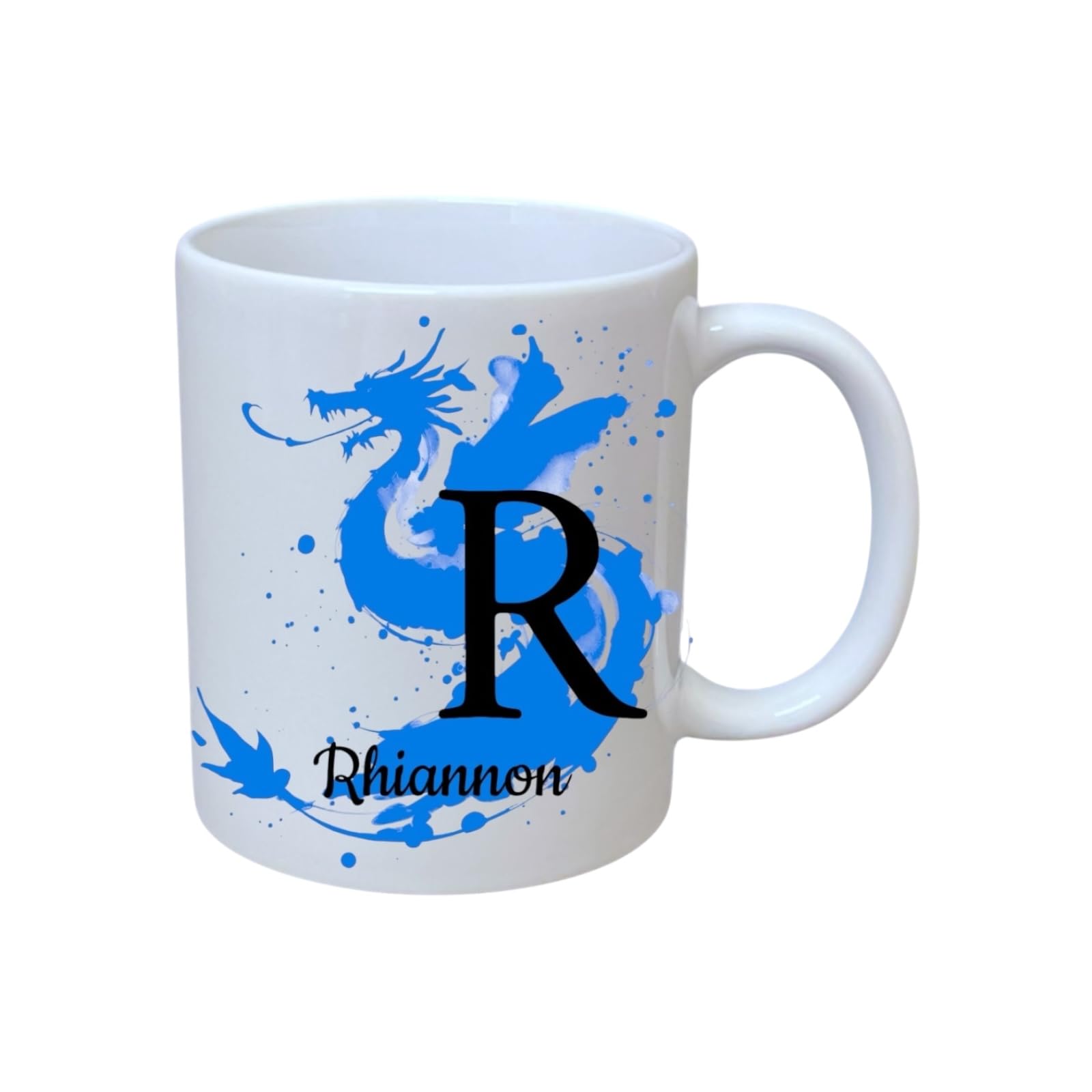 Welsh High Street Personalised Mug - Water Colour Dragon Name Mug (White)