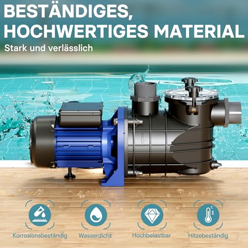 WilTec Poolpumpe 13800 l/h 550 W für Schwimmbäder