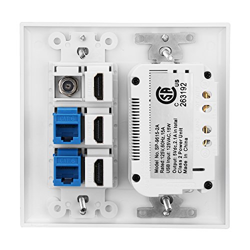 2 Power Outlet 15A with Dual 3.6A USB Charger Port Wall Plate with LED Lighting, DBillionDa 3 HDMI HDTV + 2 CAT6 RJ45 Ethernet + Coaxial Cable TV F Type Keystone Face Plate White