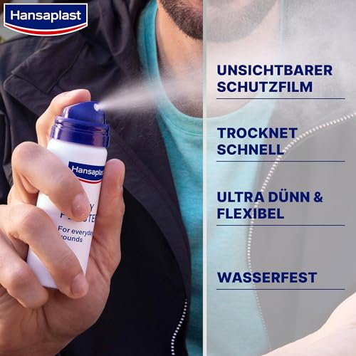 Hansaplast Sprüh-Pflaster für Alltagswunden (40 ml) – Unsichtbares, flexibles und wasserfestes Pflasterspray für kleine Wunden, Sprühpflaster fühlt sich wie eine zweite Haut an