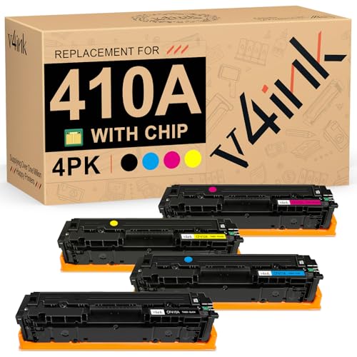 v4ink Compatible 410A Toner Cartridge Replacement for HP 410A 410X CF410A CF411A CF412A CF413A Toner Set for HP Color Pro M452dn M452dw M452nw MFP M477fnw M477fdw M477fdn M377dw Printer, 4-Pack