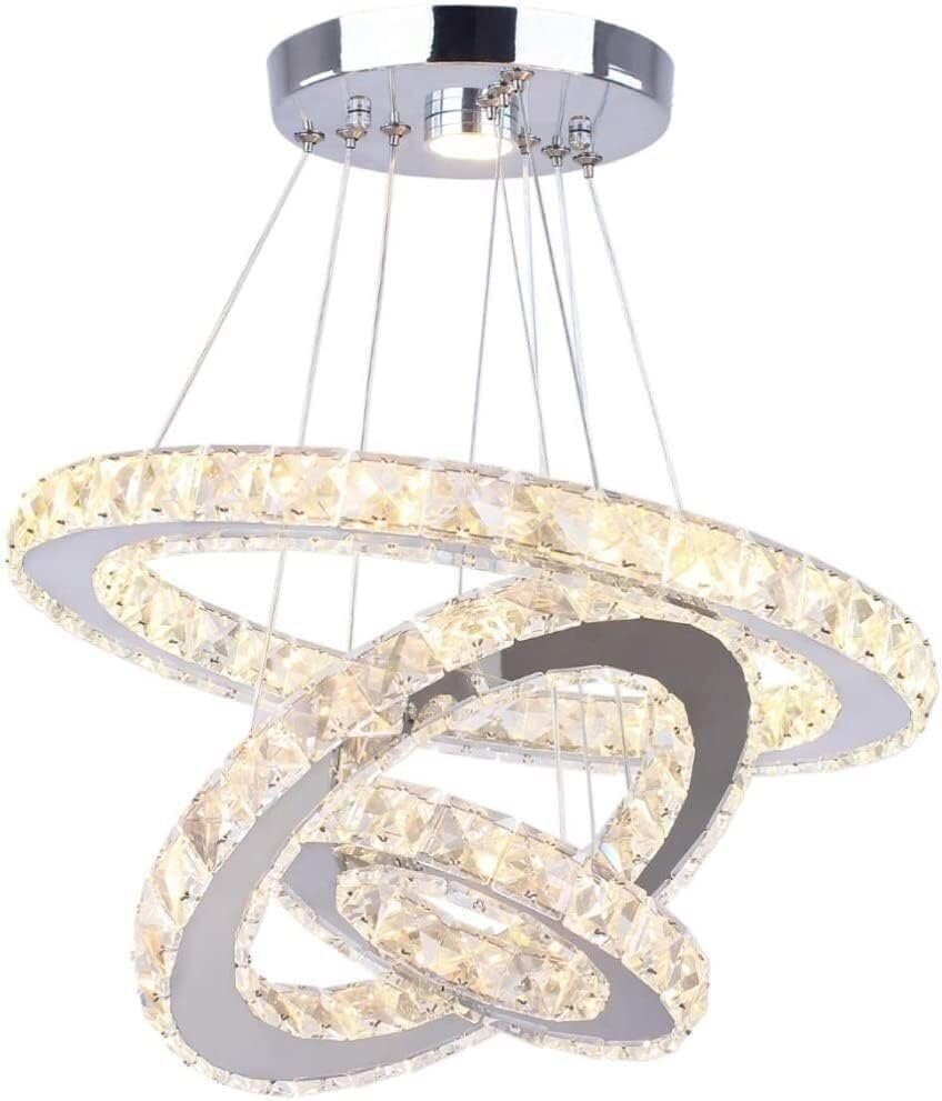 Plafonnier suspendu QTHWB en cristal véritable avec trois anneaux de prestige