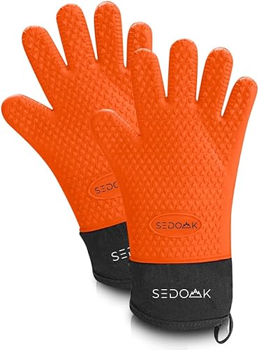 SEDOAK Guantes de horno resistentes al calor Guantes de barbacoa Ideal para barbacoa, parrilla, hornear, cocinar y más Silicona de doble capa,