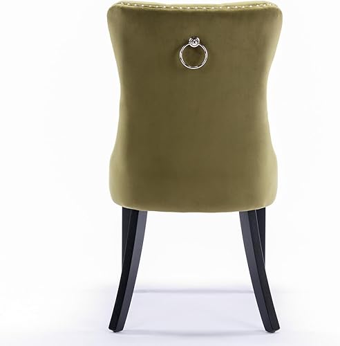 Miniatura 56 de i-POOK Juego de 2 sillas de comedor tapizadas de terciopelo, sillas de comedor con respaldo de alas con tirador de anillo, ribete de cabeza de clavo