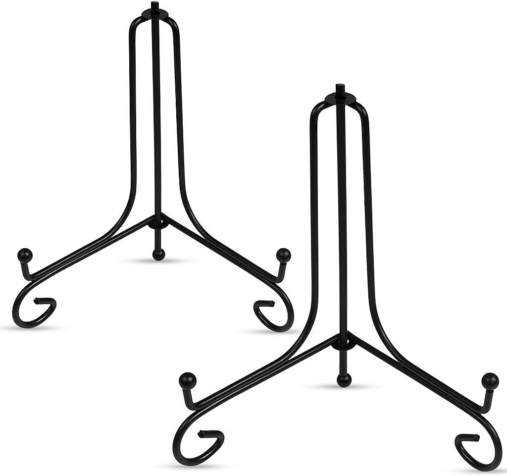 OWUDE Iron Display Stand,2 Packs 6 Inch Black Easel Plate Holders,Photo Holders Stand for Displaying Picture Frames, Decorative Plates Books Artworks and Home Decorations