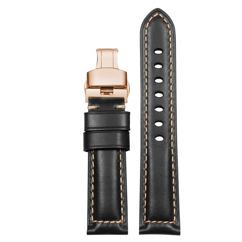 Bracelet de montre en cuir 22mm noir avec boucle papillon pour Hamilton Jazzmaster Khaki Aviation