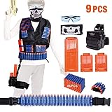 KASMOTION Set of 9 Tactical Vest Kit Compatible with Nerf Guns N-Strike Elite Series Blaster, Includes Refill Darts, Reload Clips, Tactical Mask, Waist Pack, Wrist Band and Protective Glasses