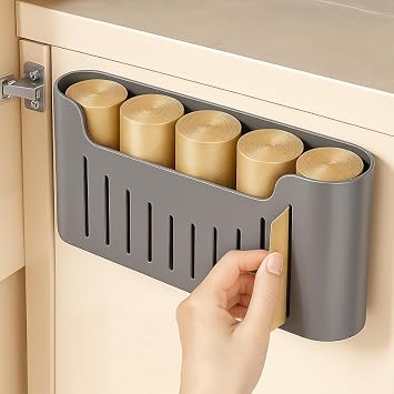 Wall-mounted Kitchen Cabinet Rack Plastic Wrap Storage Rack Grey | Rust-resistant, for storing plastic wrap aluminum foil, can be mounted on a solid cabinet door or wall No-drill Storage rack