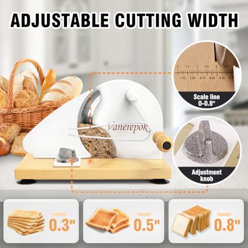 Image of vanerepok Manual Bread Slicer for Homemade Sourdough Adjustable Thickness | Hand Crank Bread Cutter with Scale & Stable Suction Cups & Wood Base for Even Slicing Perfect Baking Gift for Home Bakers