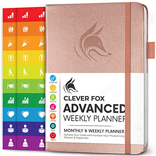 Clever Fox Advanced Weekly Planner – Undated Life Goal Planner for Daily Productivity & Time Management – Day Organizer Journal – Hardcover A5, Rose Gold