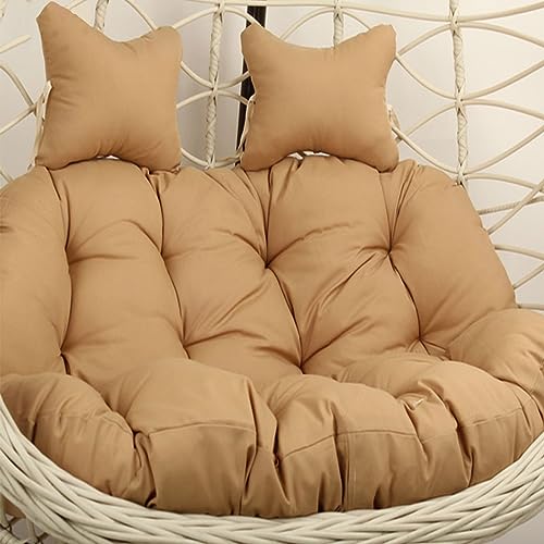 Cojín colgante para silla columpio con reposacabezas ajustable, lavable, grueso, cojines dobles para columpio de exterior de 2 plazas, color caqui
