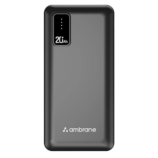 Ambrane 20000mAh Power Bank with 10.5W Fast Charging, Dual USB Output, Made in India, Multi-Layer Protection, Wide Compatibility, Stylish & Compact Design + Free Type-C Cable (Capsule 20, Black)