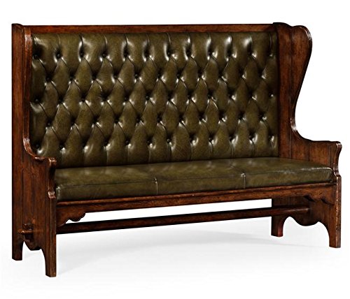 Jonathan Charles Tudor Oak Medium English Library Green Leather Sofa Couch