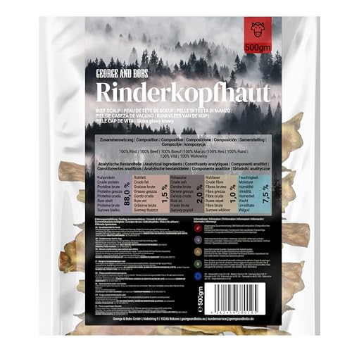 George & Bobs Rinderkopfhaut 5x1000g | 5000g – Aromatischer Naturkausnack für Hunde – Schonend luftgetrocknet – Verschiedene Größen für mittellangen Kauspaß
